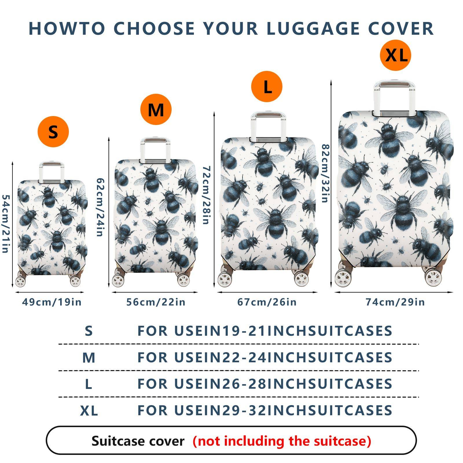 1-Piece Bee Insect Animal Pattern Nature Artistic Fun  Suitcase Luggage Cover, Stretch Protective Sleeve