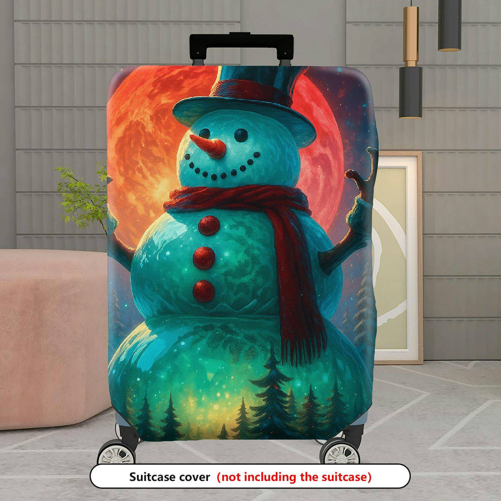 1-Piece Snowman Christmas Winter Holiday Festive Night  Suitcase Luggage Cover, Stretch Protective Sleeve