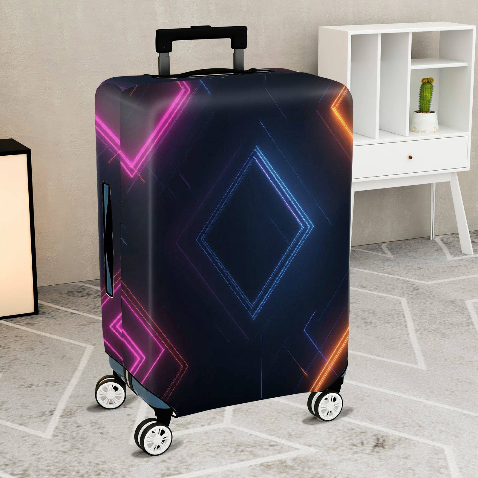 1-Piece Geometric  Diamond Pattern Colorful Glowing Abstract  Suitcase Luggage Cover, Stretch Protective Sleeve