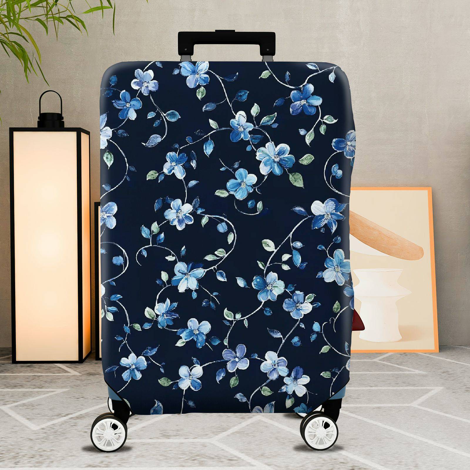 1-Piece Floral Blue Vine Pattern Travel Holiday Design  Suitcase Luggage Cover, Stretch Protective Sleeve