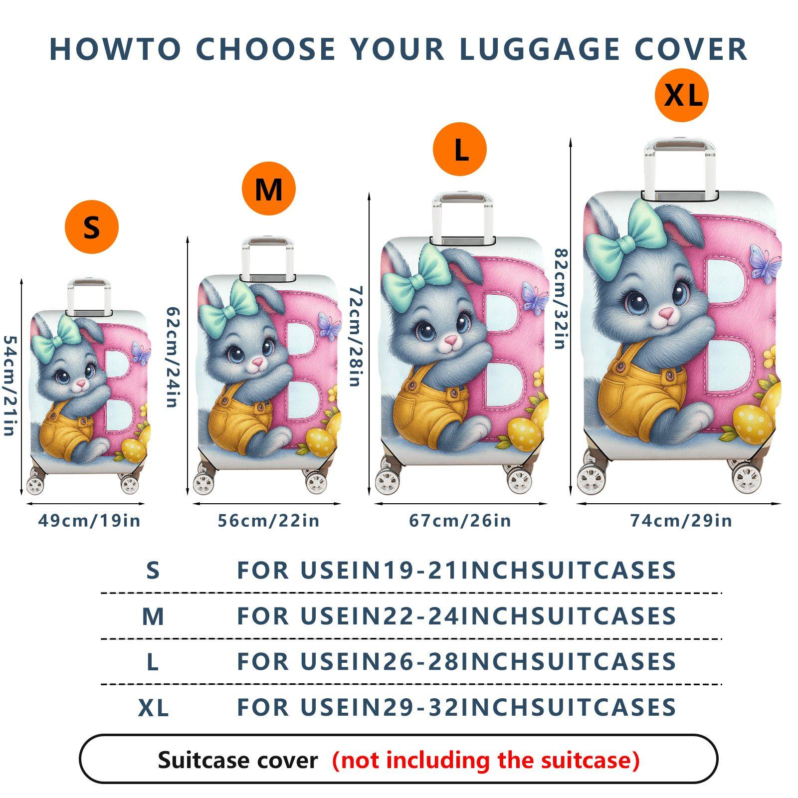 1-Piece Cute Rabbit Easter Art Colorful Decorative  Suitcase Luggage Cover, Stretch Protective Sleeve