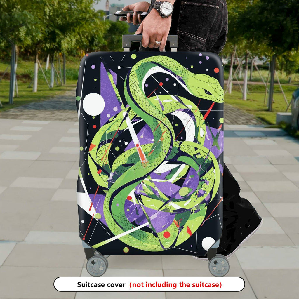 1-Piece Green Snake Abstract Geometric Artistic Cosmic  Suitcase Luggage Cover, Stretch Protective Sleeve