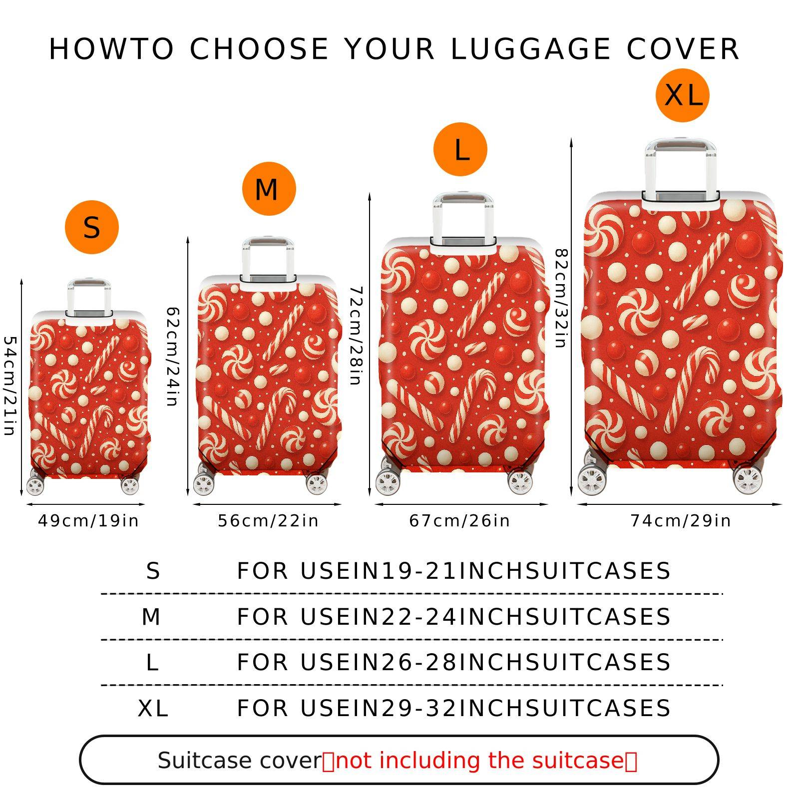 1-Piece Candy Cane Red Peppermint Christmas Holiday  Suitcase Luggage Cover, Stretch Protective Sleeve