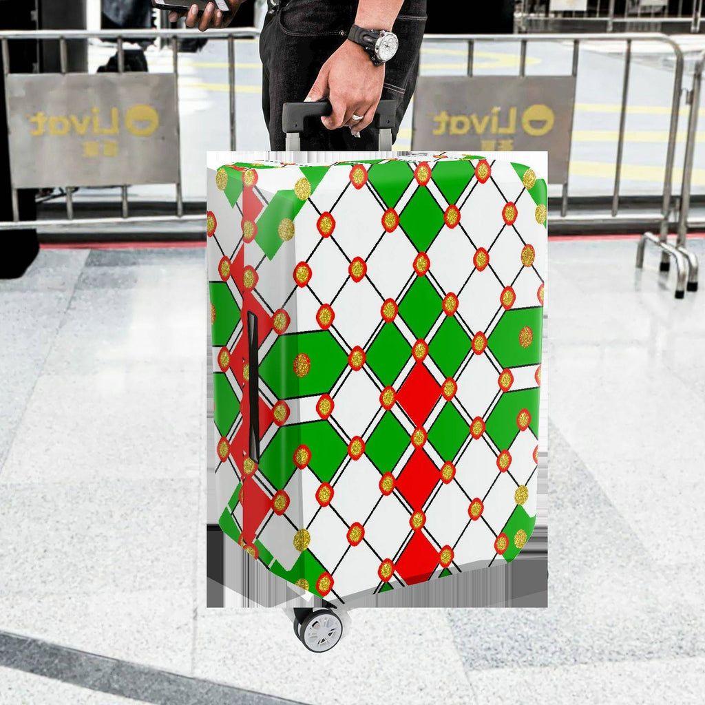 1-Piece Geometric Red Green White Gold Festive  Suitcase Luggage Cover, Stretch Protective Sleeve
