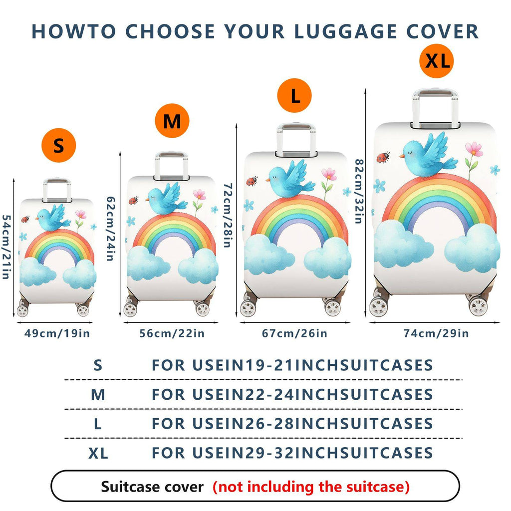 1-Piece Cute Rainbow Bird Clouds Flowers Ladybug  Suitcase Luggage Cover, Stretch Protective Sleeve