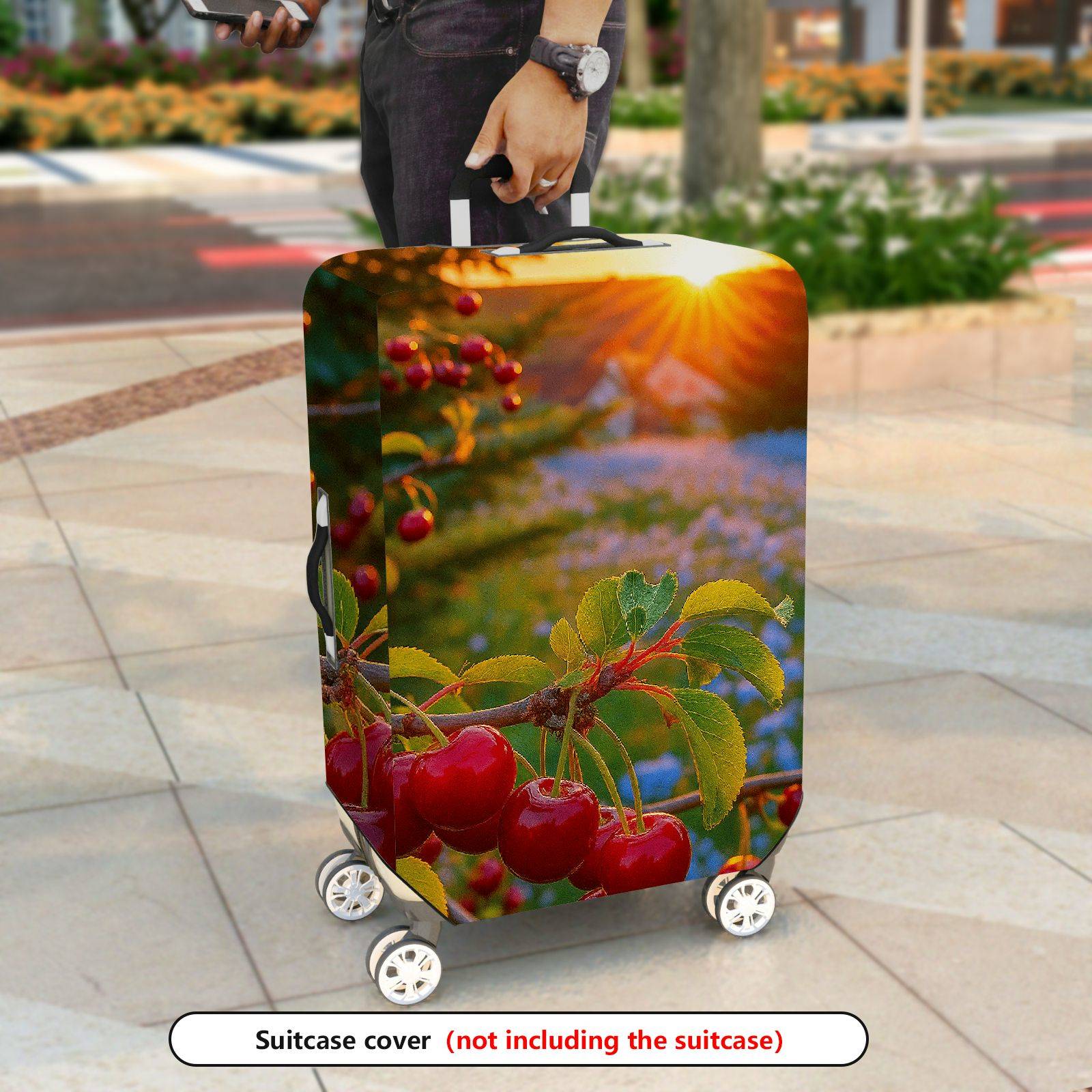 1-Piece Cherry Sunset Nature Landscape Travel Scenic  Suitcase Luggage Cover, Stretch Protective Sleeve