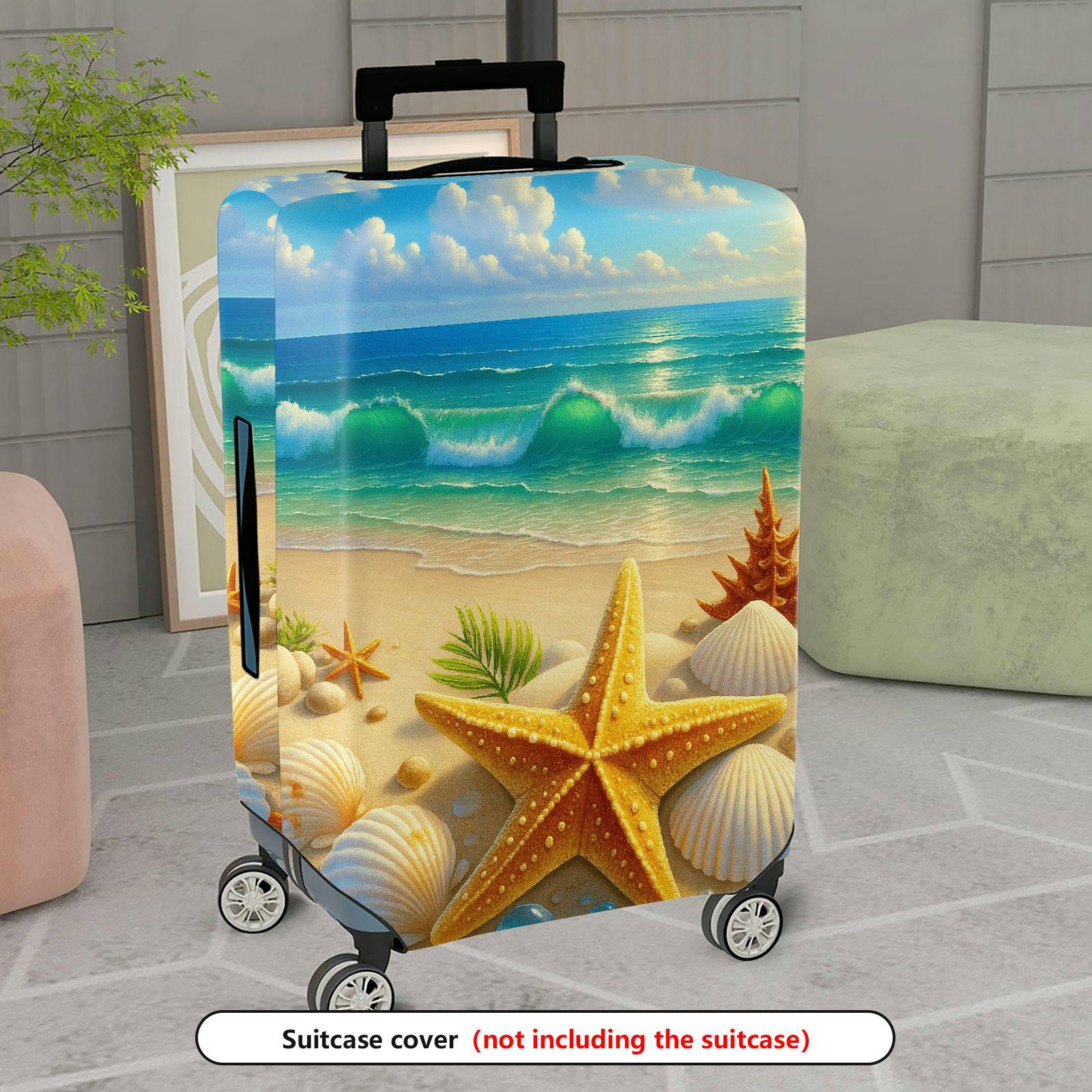 1-Piece Beach Ocean Starfish Seashell Sand Holiday  Suitcase Luggage Cover, Stretch Protective Sleeve