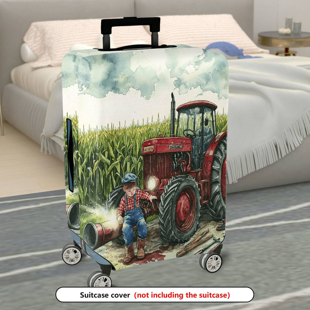 1-Piece Rustic Farm Tractor Countryside Landscape Harvest  Suitcase Luggage Cover, Stretch Protective Sleeve