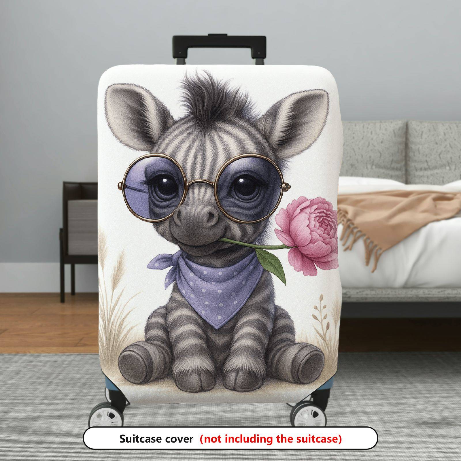 1-Piece Cute Animal Retro Glasses Flower Scarf Design Zebra  Suitcase Luggage Cover, Stretch Protective Sleeve