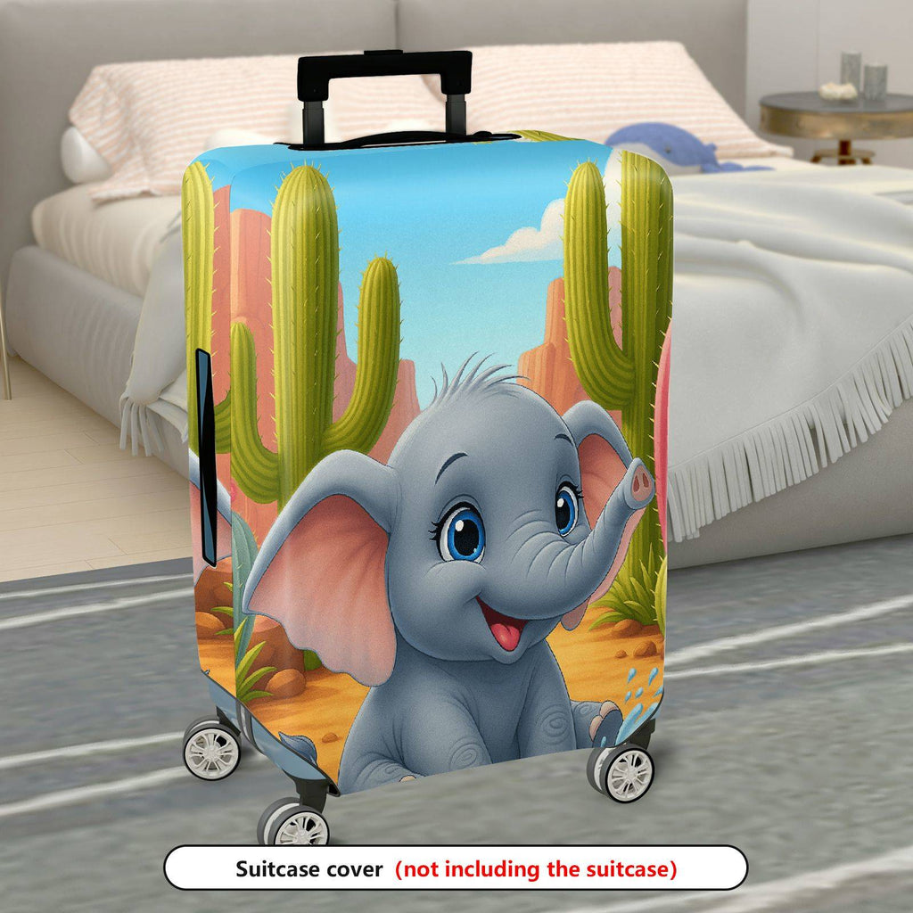 1-Piece Elephant  Desert Cactus Landscape Colorful  Suitcase Luggage Cover, Stretch Protective Sleeve
