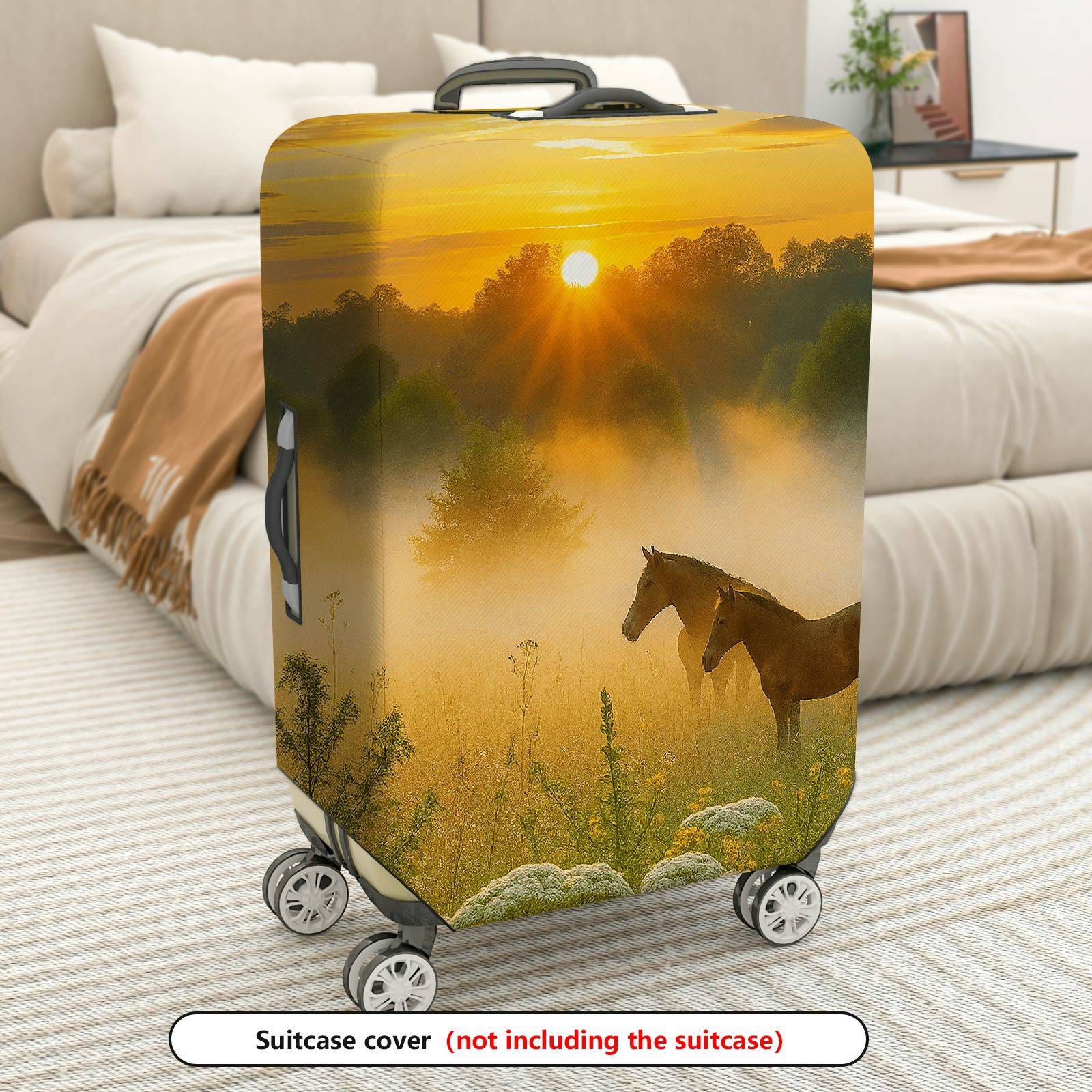 1-Piece Sunrise Horse Nature Landscape Scenery Mist  Suitcase Luggage Cover, Stretch Protective Sleeve