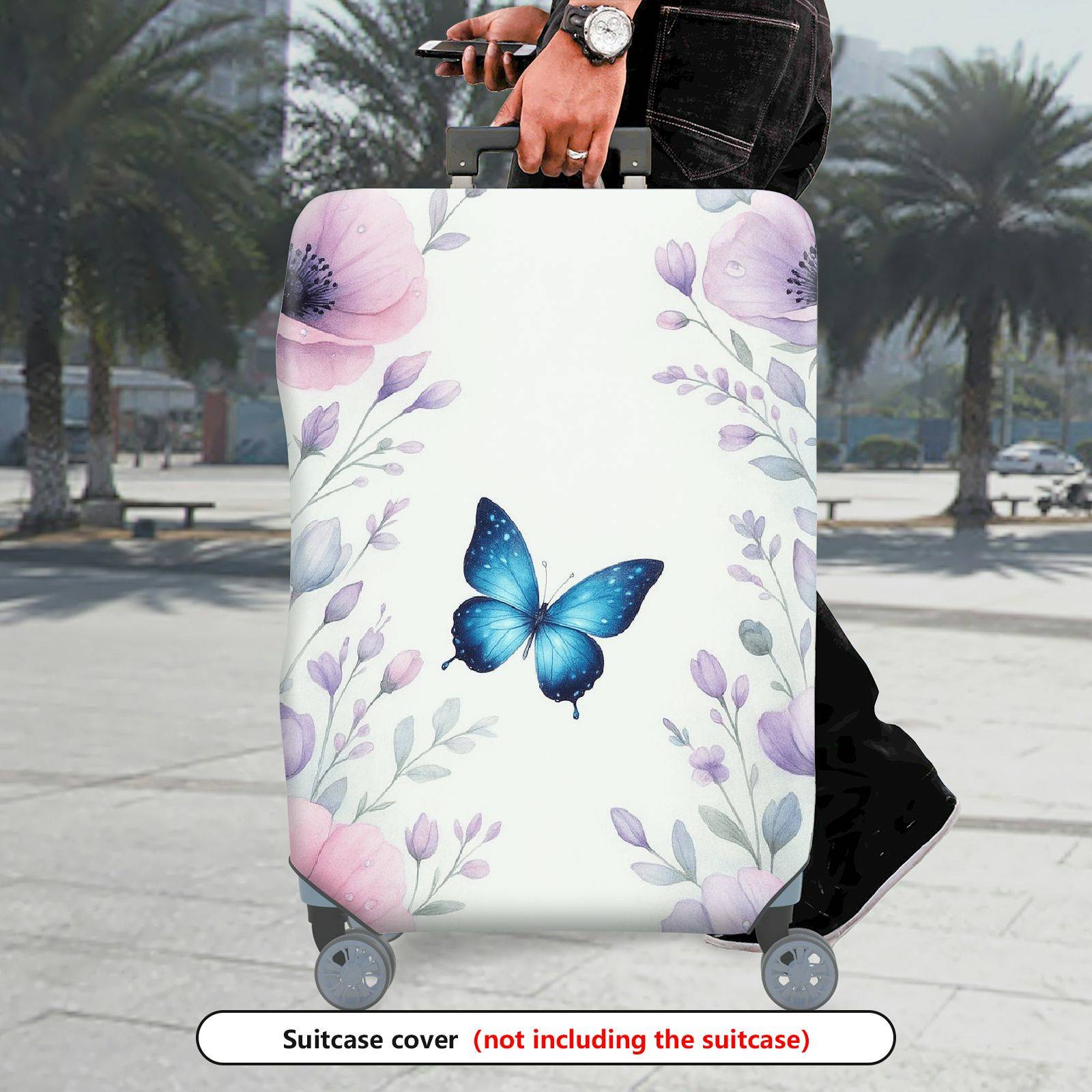 1-Piece Floral Butterfly Pastel Elegant Nature Artistic  Suitcase Luggage Cover, Stretch Protective Sleeve