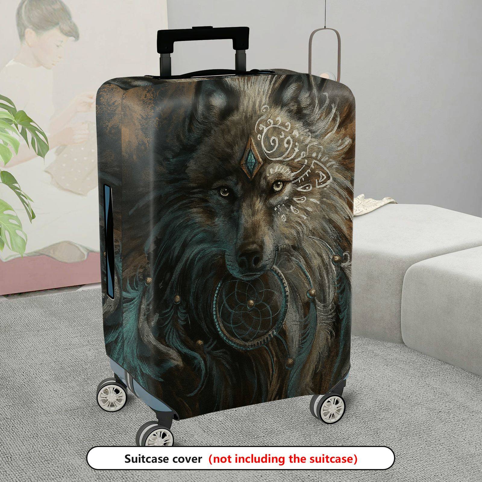 1-Piece Mysterious Wolf Dreamcatcher Tribal Artistic Bohemian  Suitcase Luggage Cover, Stretch Protective Sleeve