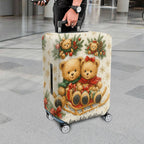 1-Piece Christmas Teddy Bear Snow Winter Holiday  Suitcase Luggage Cover, Stretch Protective Sleeve