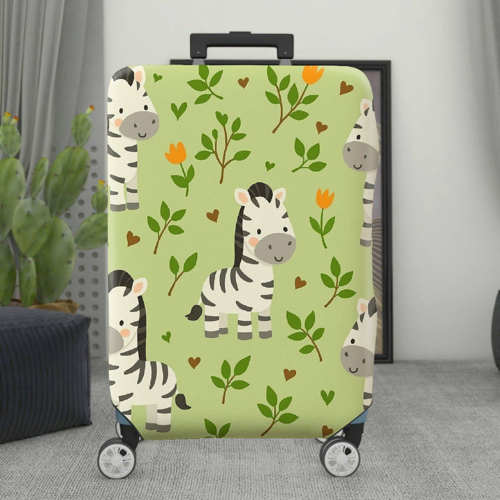 1-Piece Cute Zebra Animal Nature Floral Heart  Suitcase Luggage Cover, Stretch Protective Sleeve
