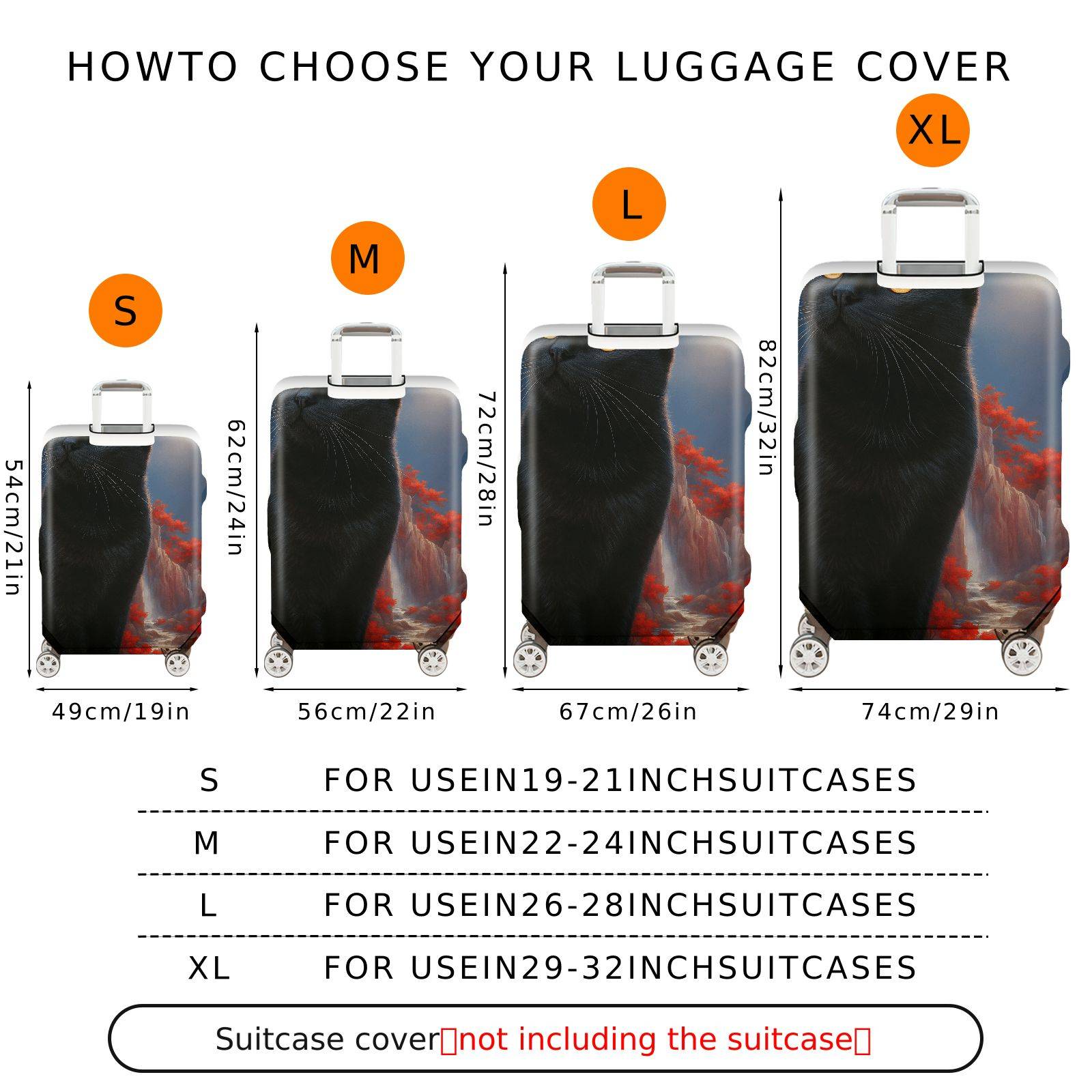 1-Piece Black Cat Moon Landscape Red Tree Artistic  Suitcase Luggage Cover, Stretch Protective Sleeve