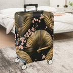 1-Piece Floral Gold Fan Geometric Black Cherry Blossom  Suitcase Luggage Cover, Stretch Protective Sleeve