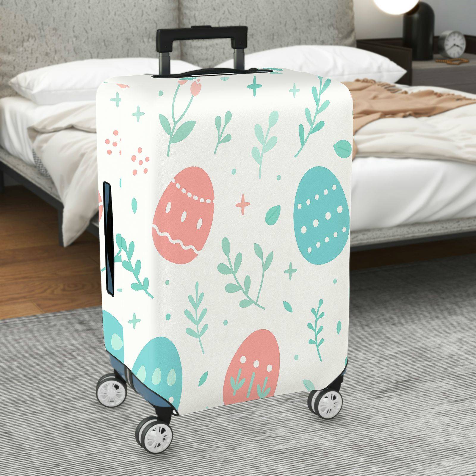 1-Piece Pastel Easter Egg Nature Plant Floral  Suitcase Luggage Cover, Stretch Protective Sleeve