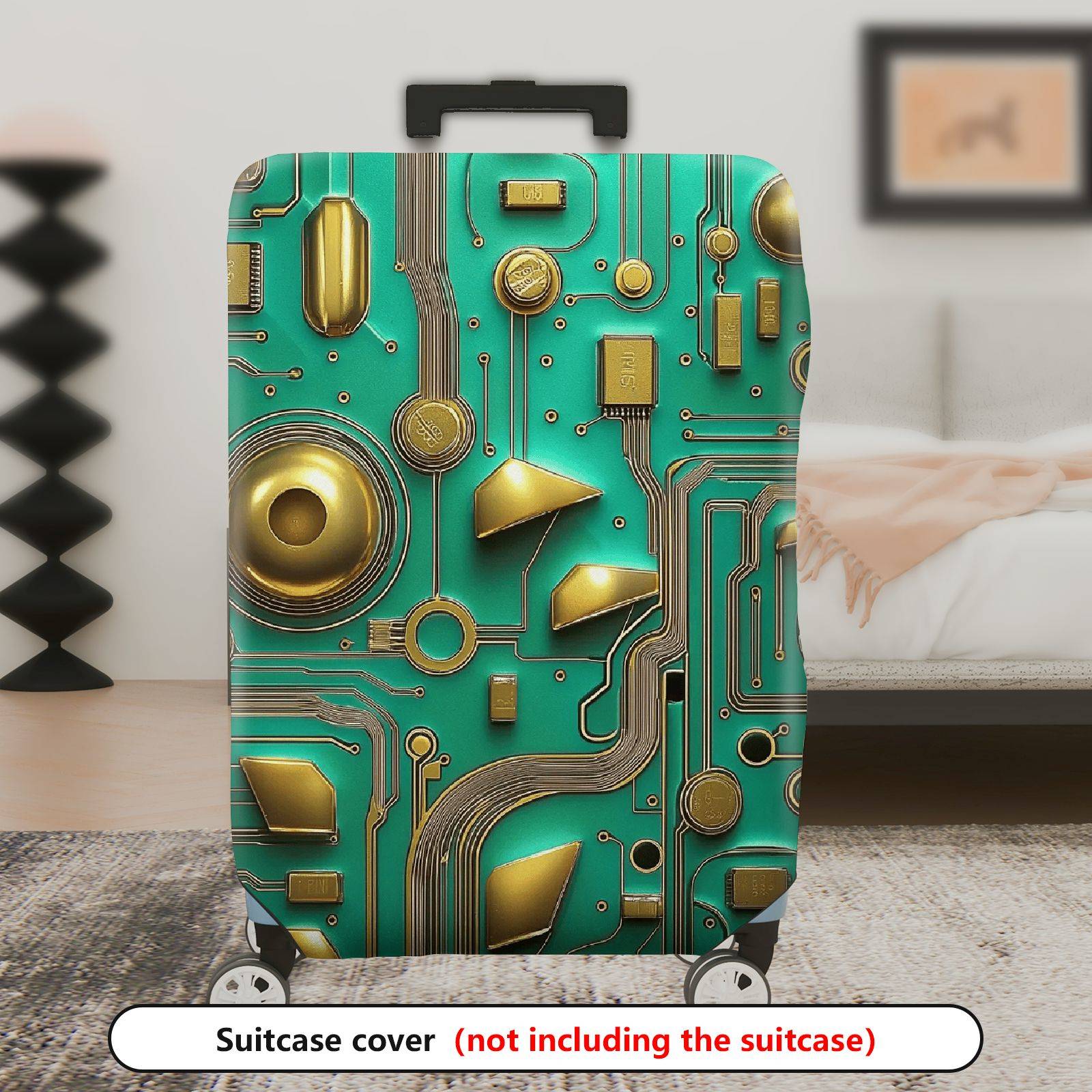 1-Piece Abstract Geometric Gold Circuitry Futuristic Art  Suitcase Luggage Cover, Stretch Protective Sleeve
