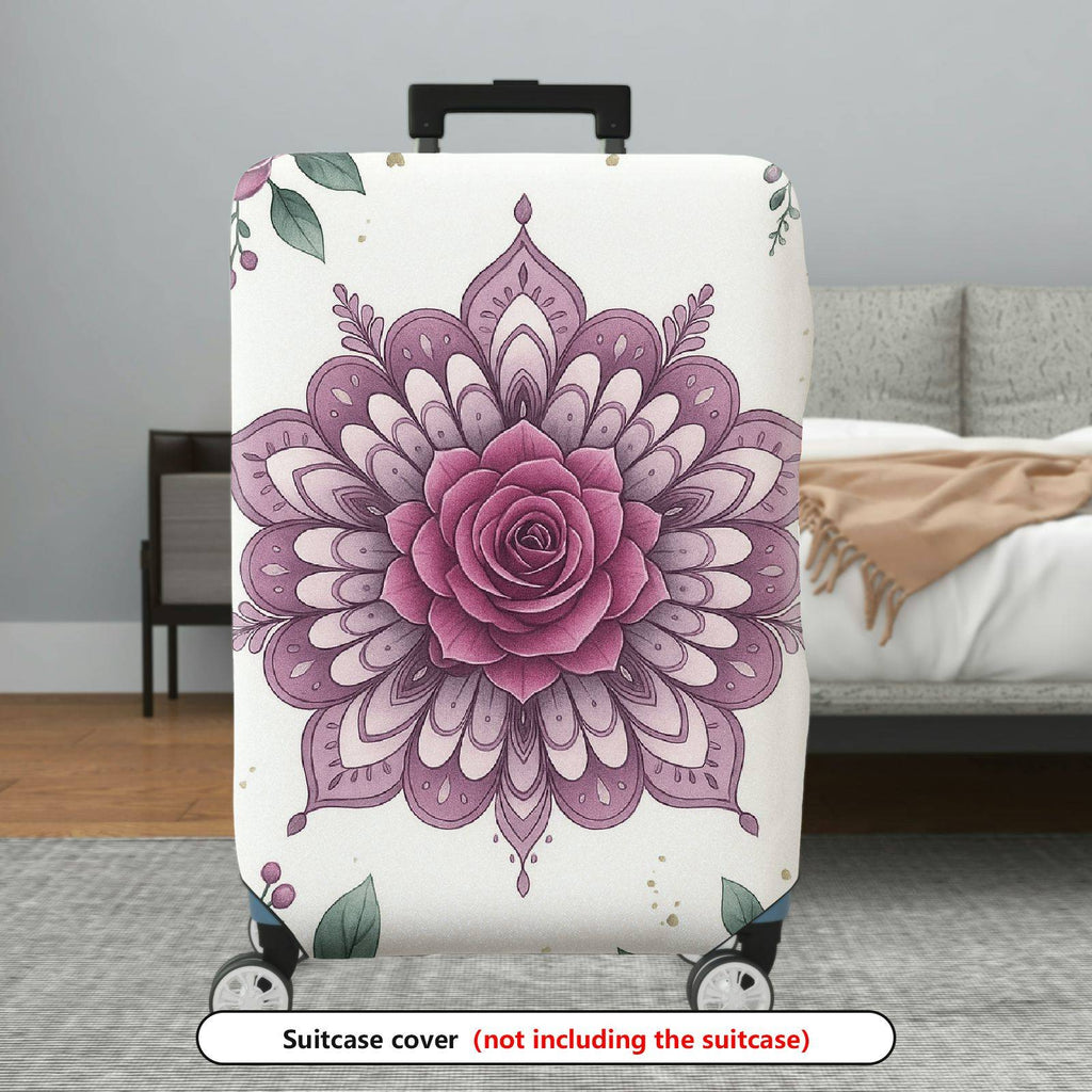 1-Piece Floral Mandala Rose Leaf Artistic Bohemian Spiritual  Suitcase Luggage Cover, Stretch Protective Sleeve