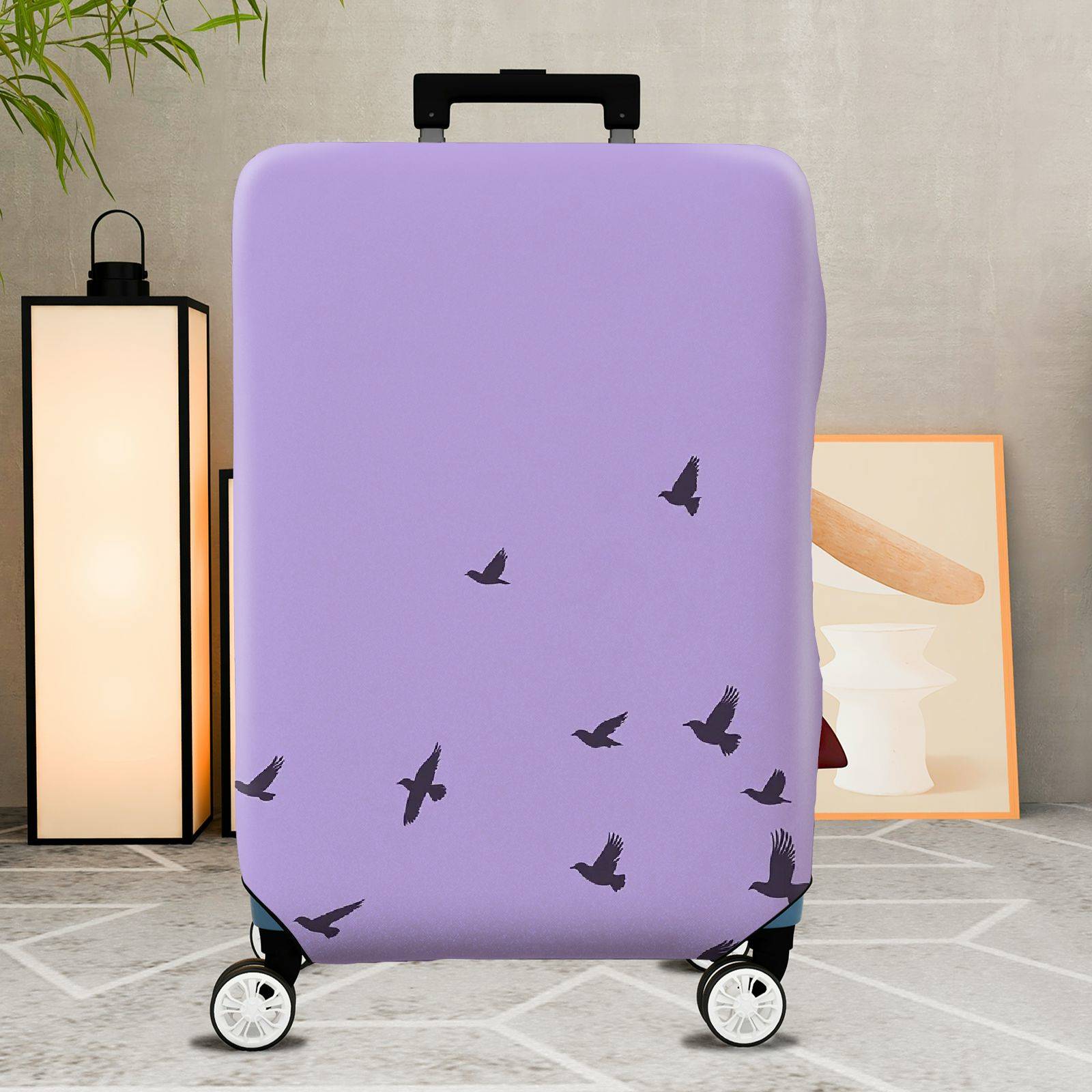 1-Piece Purple Bird Sky Travel Holiday Nature Leisure  Suitcase Luggage Cover, Stretch Protective Sleeve