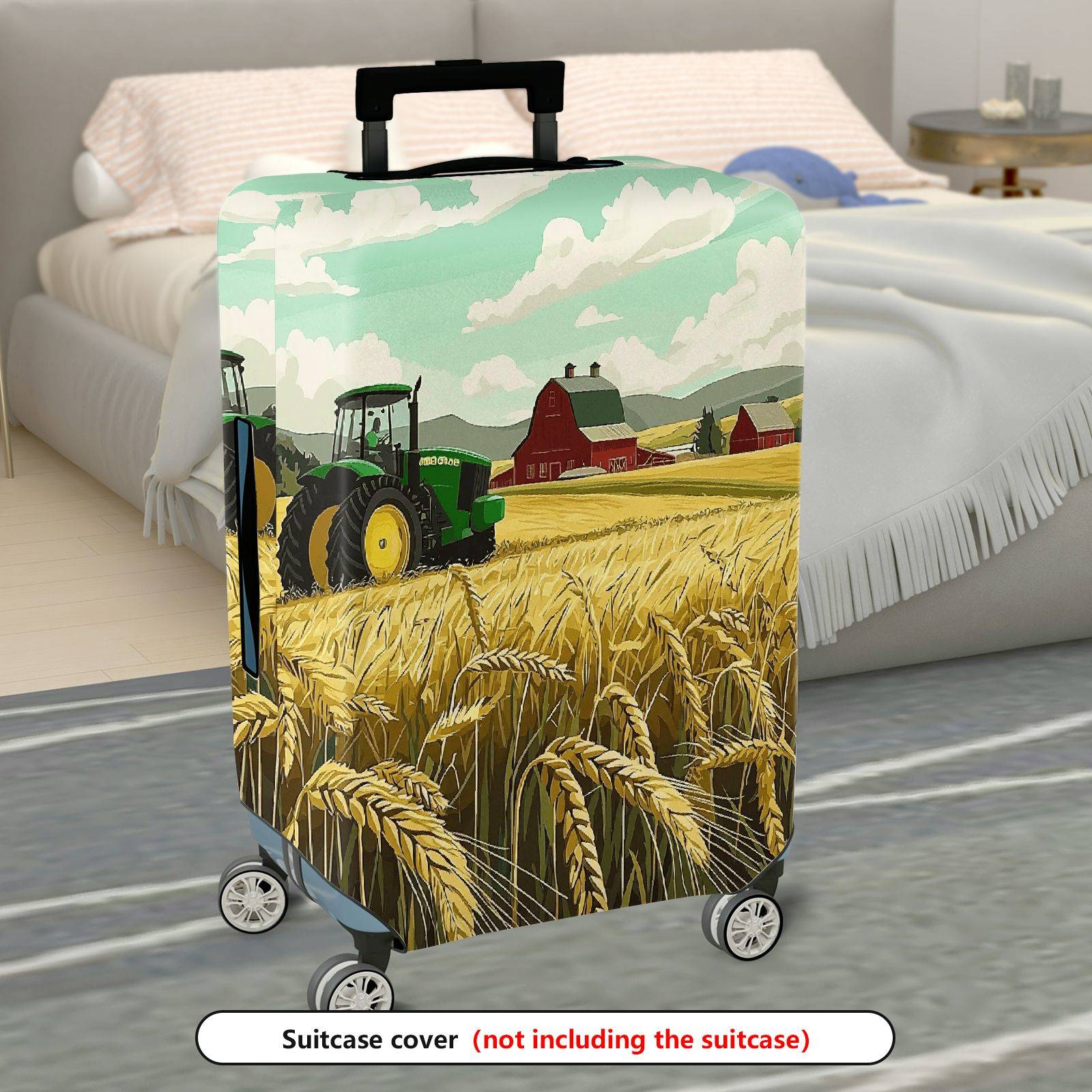 1-Piece Farm Tractor Wheat Field Barn Landscape  Suitcase Luggage Cover, Stretch Protective Sleeve