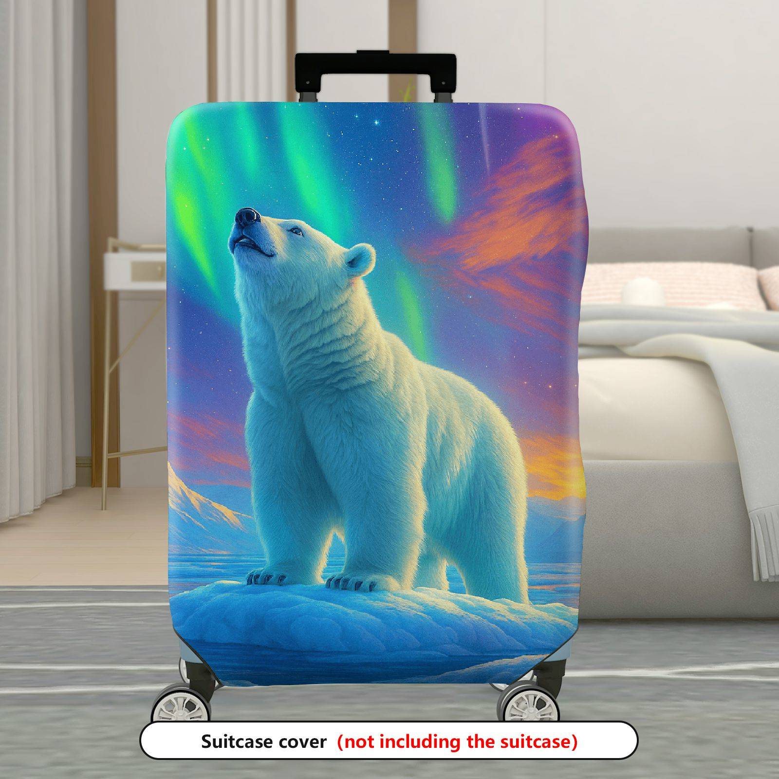 1-Piece Polar Bear Aurora Landscape Nature Wildlife  Suitcase Luggage Cover, Stretch Protective Sleeve