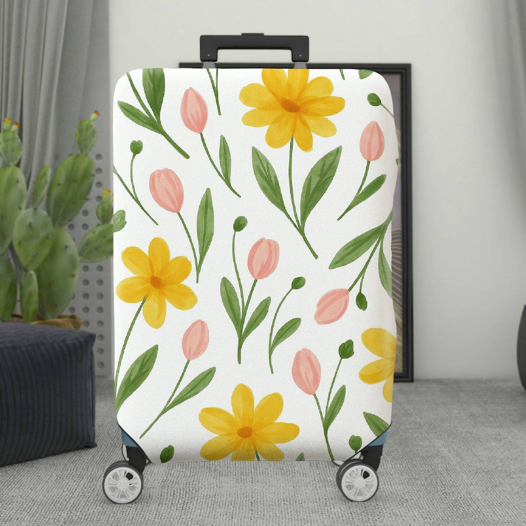 1-Piece Floral Tulip Daisy Spring Vacation  Suitcase Luggage Cover, Stretch Protective Sleeve