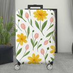 1-Piece Floral Tulip Daisy Spring Vacation  Suitcase Luggage Cover, Stretch Protective Sleeve