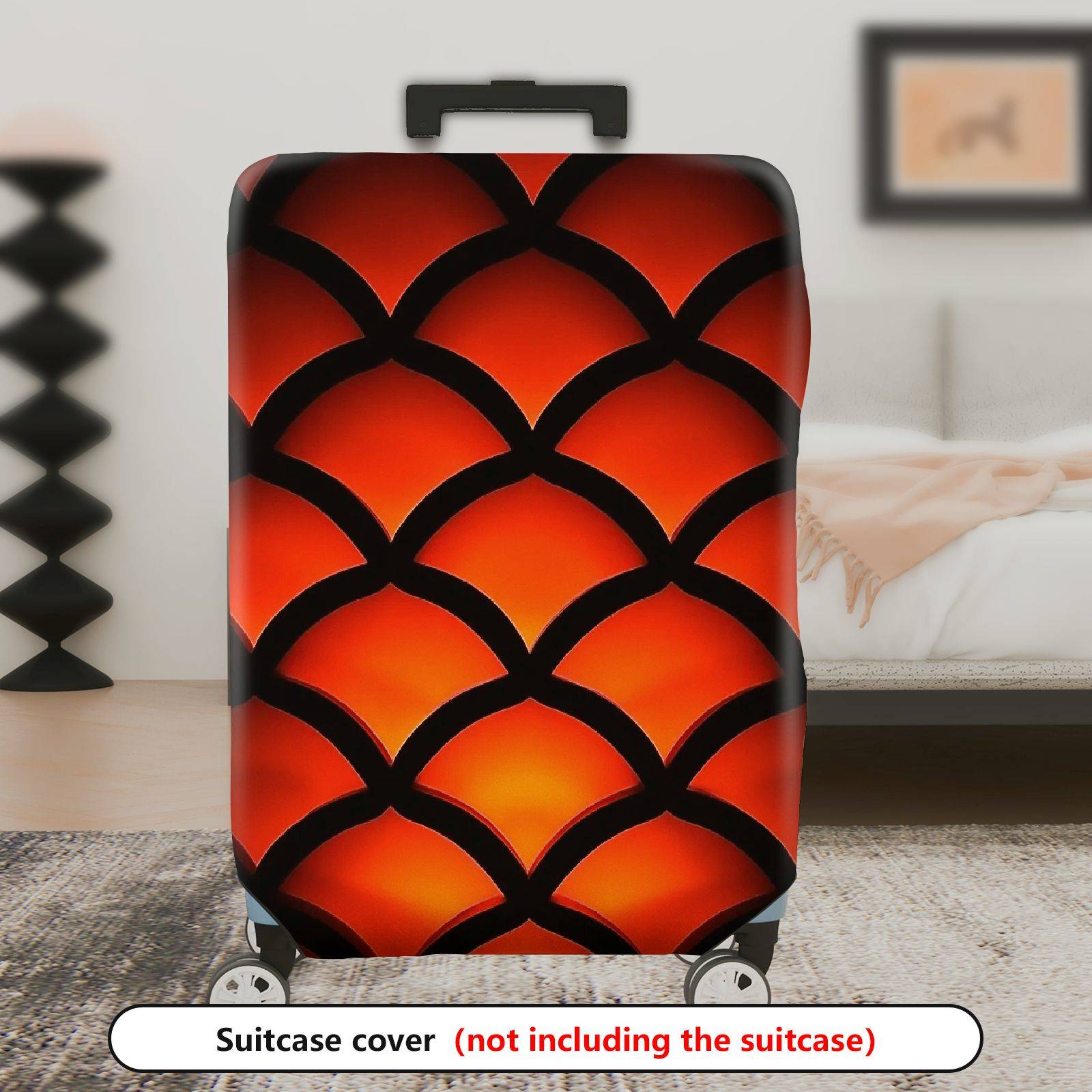 1-Piece Orange Black Geometric Abstract Modern Bold  Suitcase Luggage Cover, Stretch Protective Sleeve