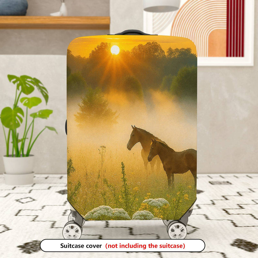 1-Piece Sunrise Horse Nature Landscape Scenery Mist  Suitcase Luggage Cover, Stretch Protective Sleeve