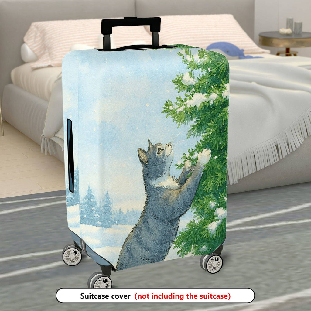 1-Piece Cat Winter Snow Christmas Tree Holiday  Suitcase Luggage Cover, Stretch Protective Sleeve