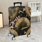 1-Piece Floral Gold Fan Geometric Black Cherry Blossom  Suitcase Luggage Cover, Stretch Protective Sleeve