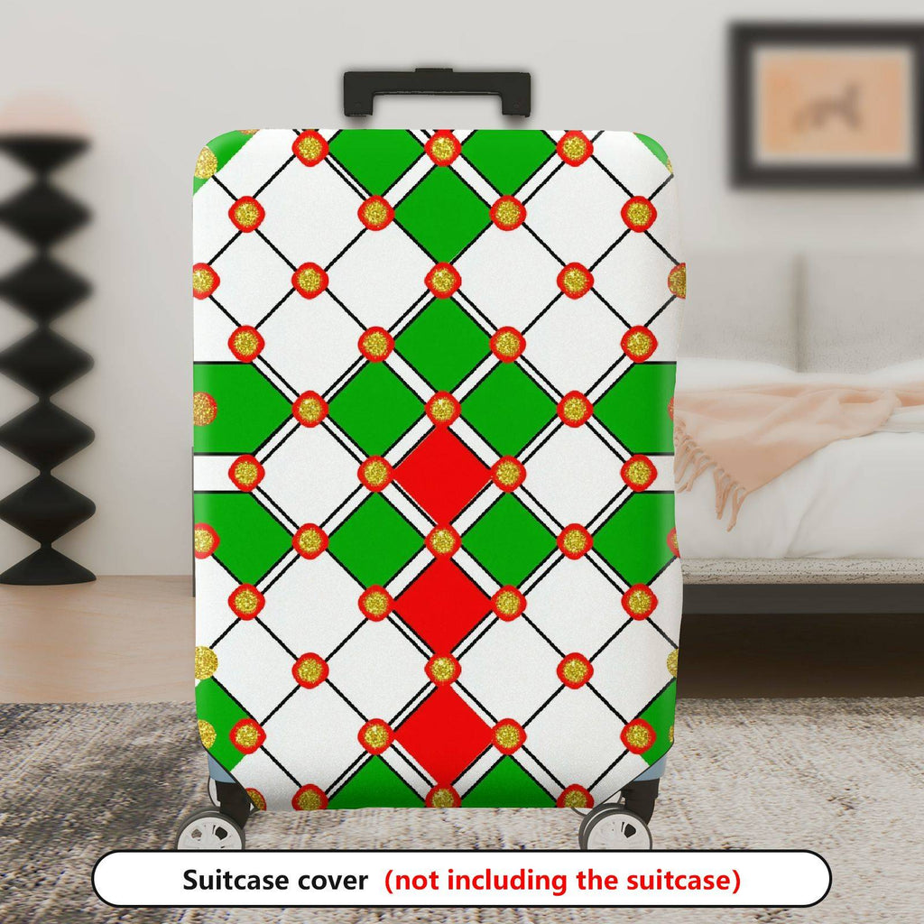 1-Piece Geometric Red Green White Gold Festive  Suitcase Luggage Cover, Stretch Protective Sleeve