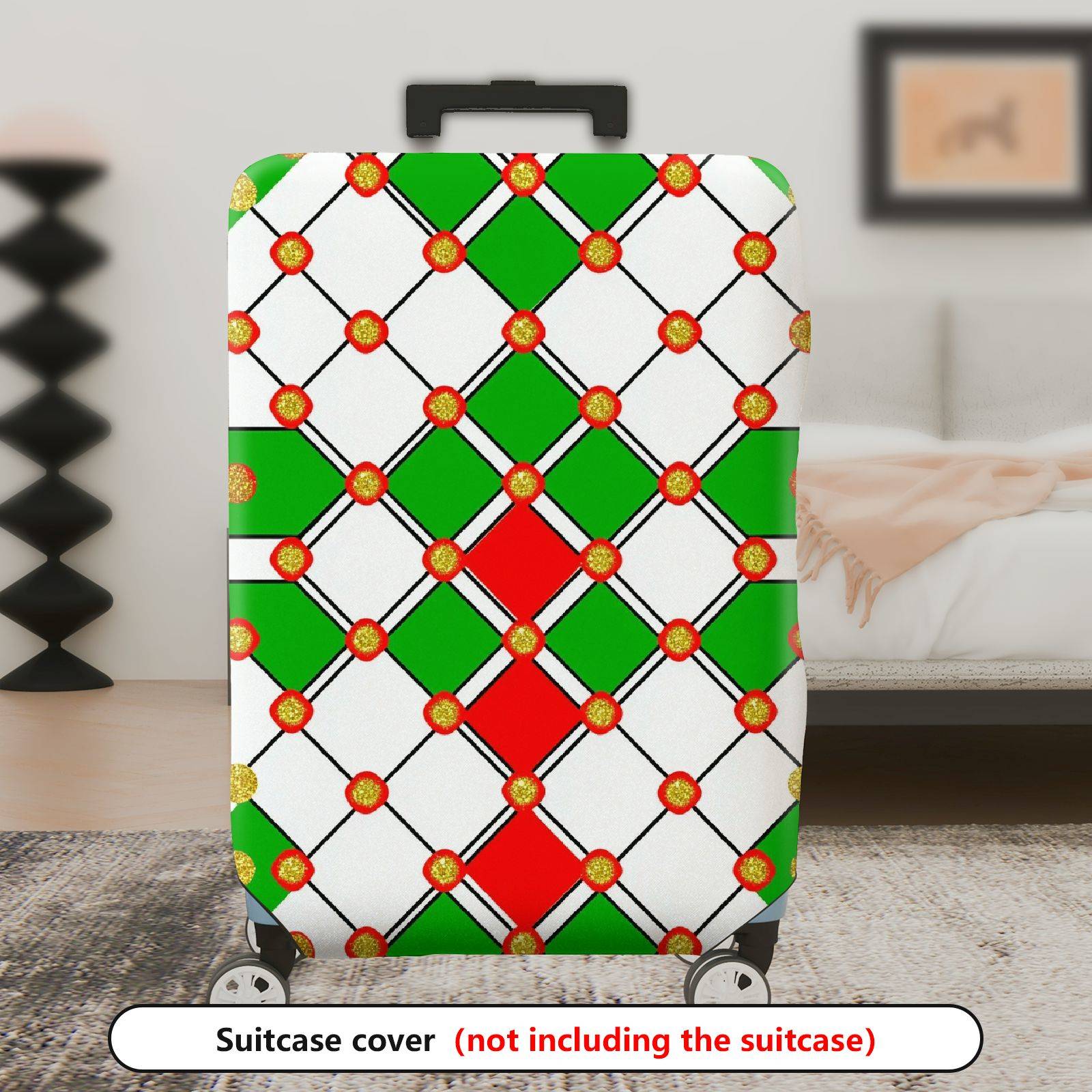 1-Piece Geometric Red Green White Gold Festive  Suitcase Luggage Cover, Stretch Protective Sleeve