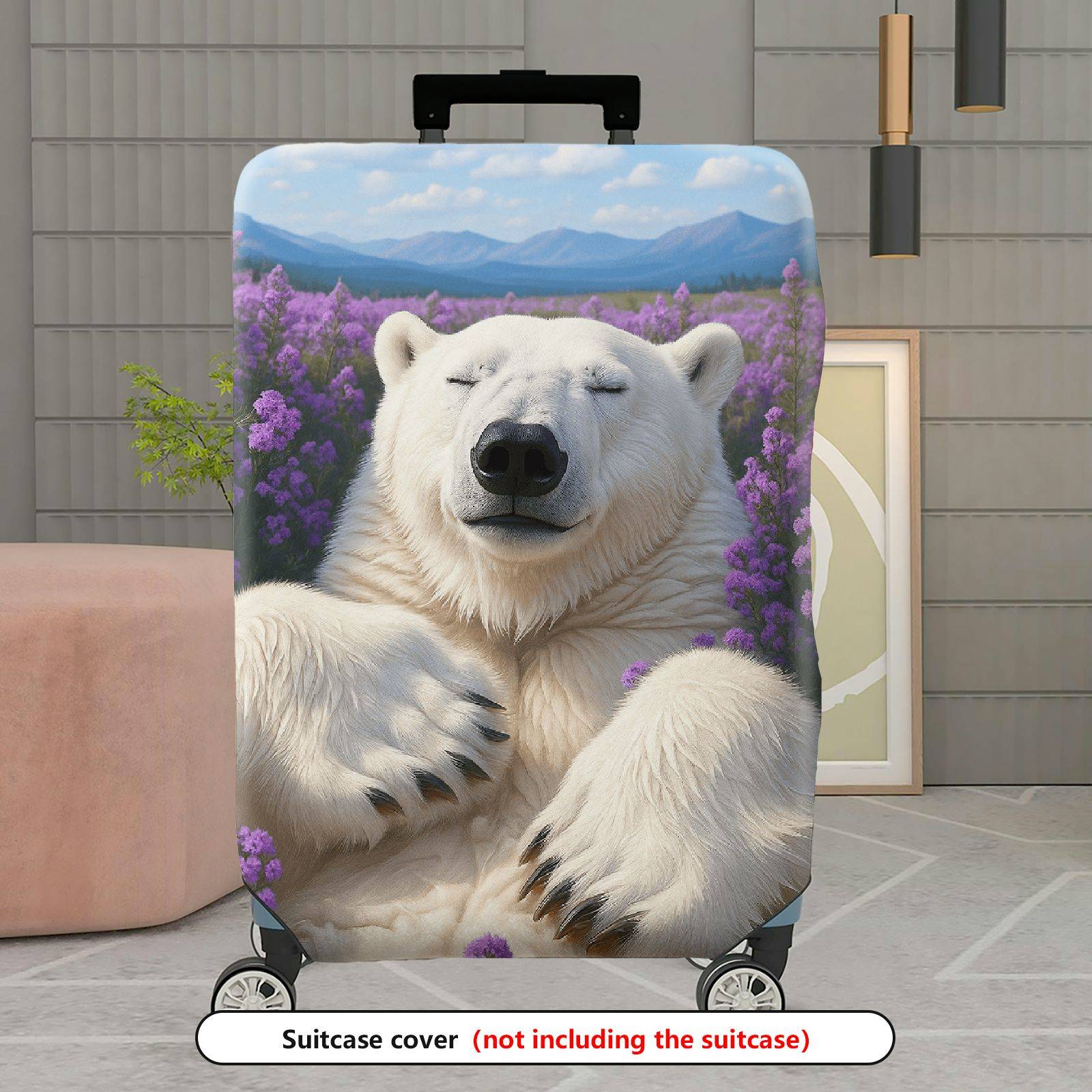 1-Piece Polar Bear Lavender Mountain Nature Landscape  Suitcase Luggage Cover, Stretch Protective Sleeve