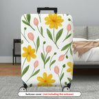 1-Piece Floral Tulip Daisy Spring Vacation  Suitcase Luggage Cover, Stretch Protective Sleeve
