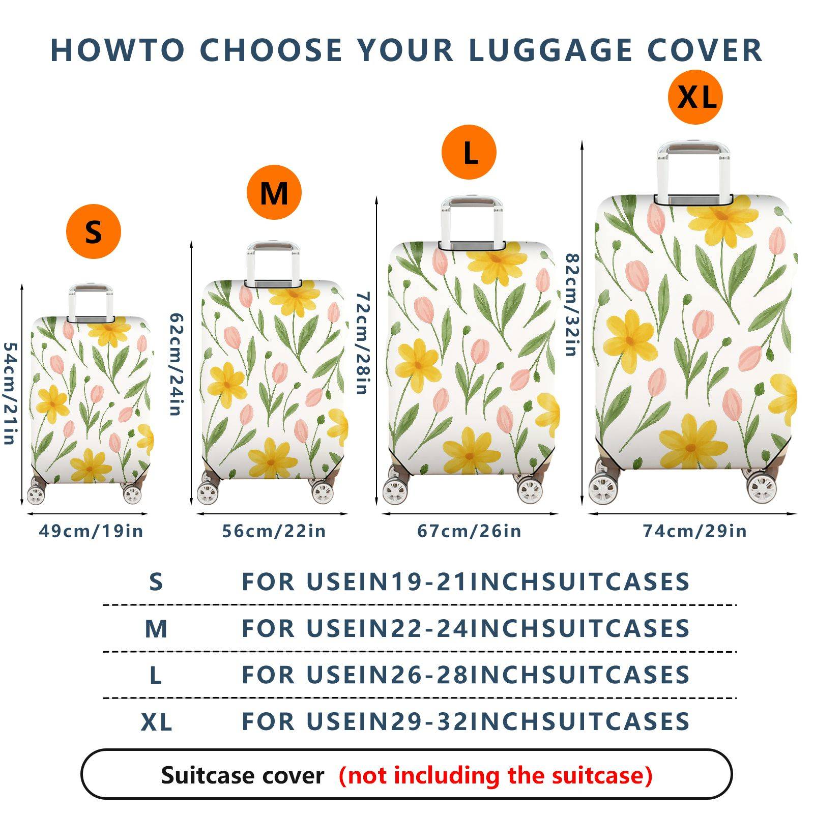 1-Piece Floral Tulip Daisy Spring Vacation  Suitcase Luggage Cover, Stretch Protective Sleeve