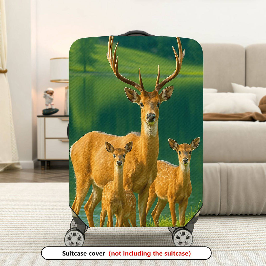 1-Piece Deer Nature Lake Forest Wildlife Landscape  Suitcase Luggage Cover, Stretch Protective Sleeve