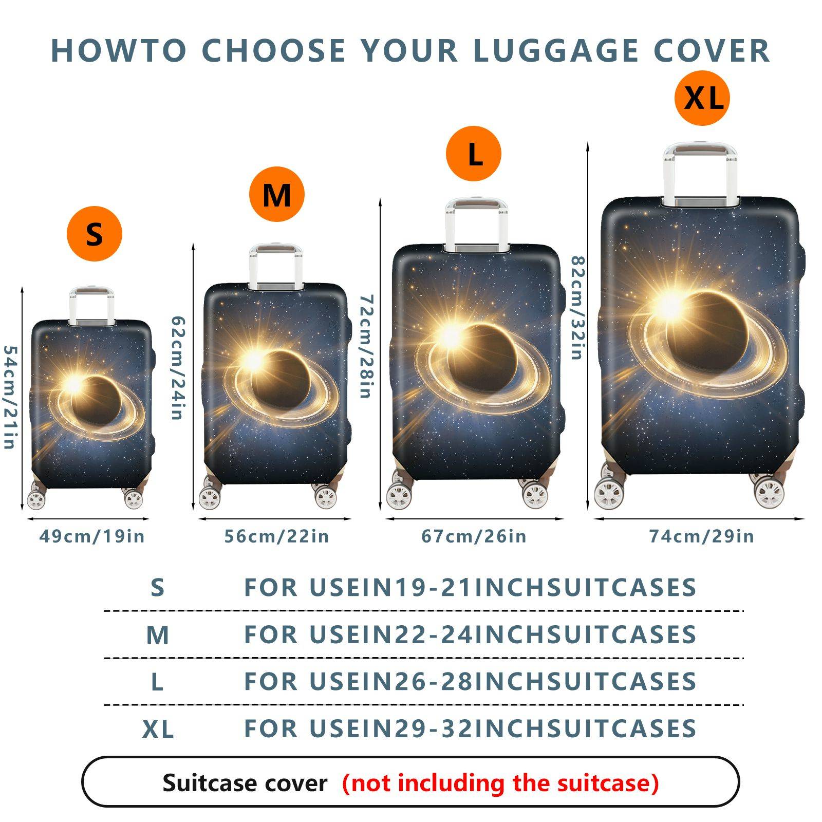 1-Piece Cosmic Galaxy Star Solar Eclipse Astronomy  Suitcase Luggage Cover, Stretch Protective Sleeve