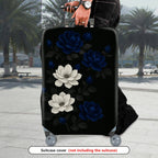 1-Piece Black Floral White Blue Elegant Chic Artistic  Suitcase Luggage Cover, Stretch Protective Sleeve