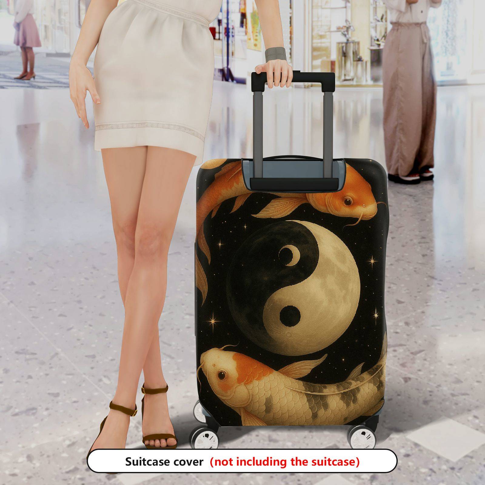 1-Piece Koi Fish Yin Yang Cosmic Starry Artistic  Suitcase Luggage Cover, Stretch Protective Sleeve