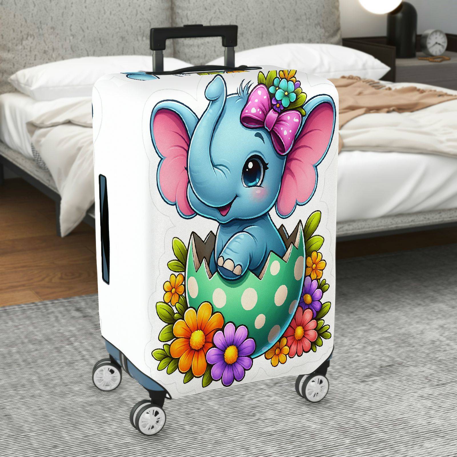1-Piece Cute Elephant Floral Egg Bow  Suitcase Luggage Cover, Stretch Protective Sleeve