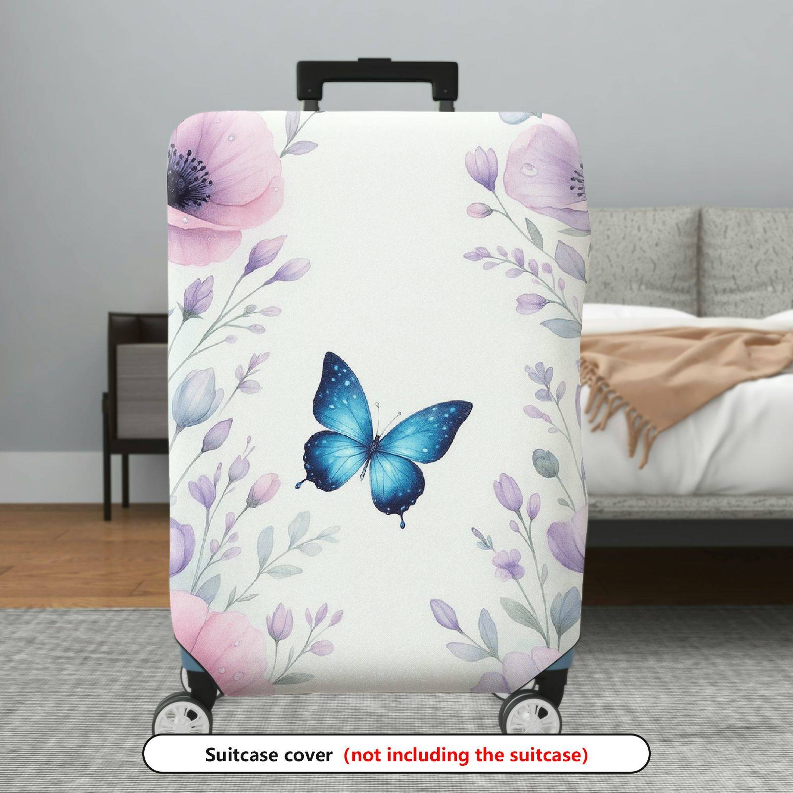 1-Piece Floral Butterfly Pastel Elegant Nature Artistic  Suitcase Luggage Cover, Stretch Protective Sleeve