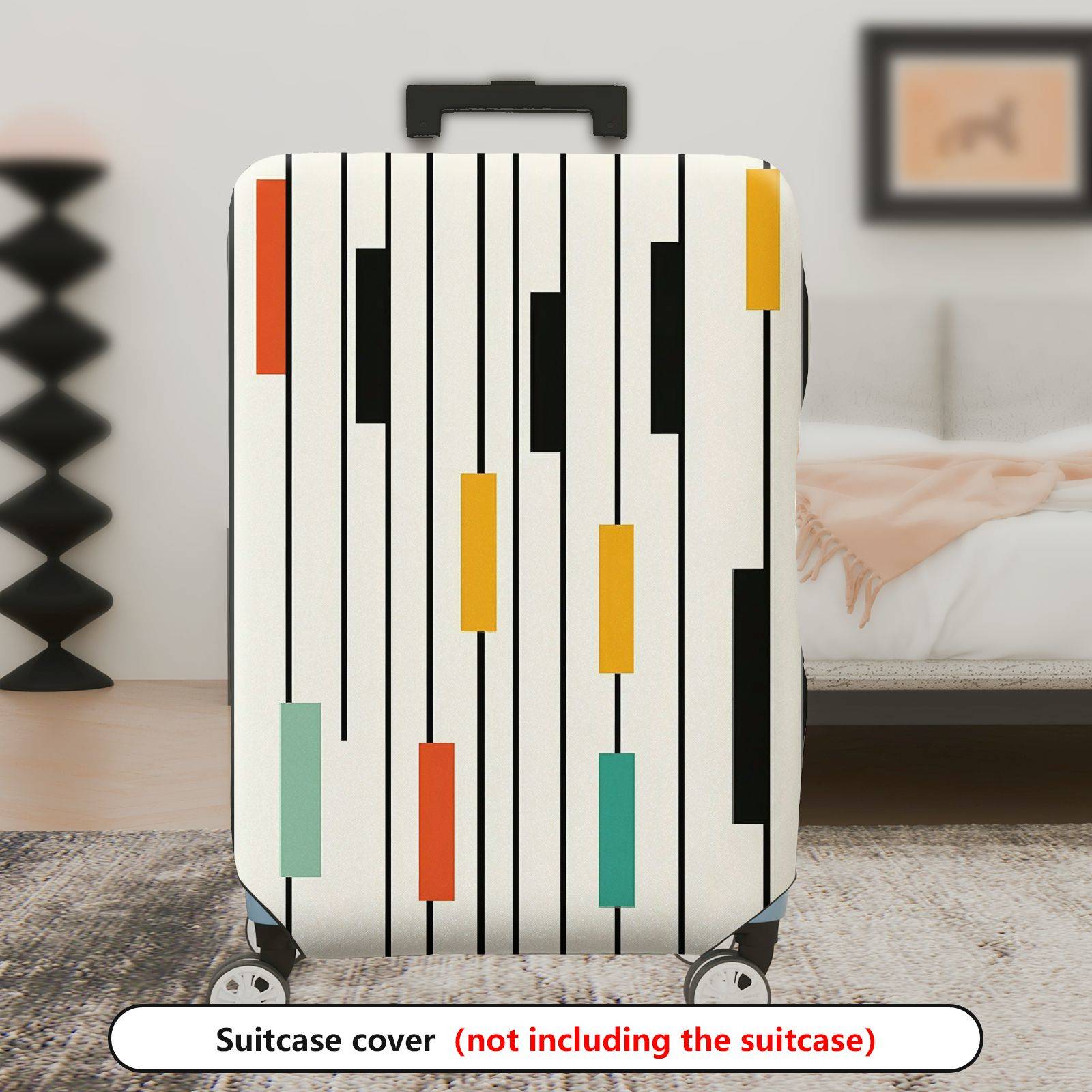 1-Piece Striped Colorful Geometric Abstract Modern Artistic  Suitcase Luggage Cover, Stretch Protective Sleeve