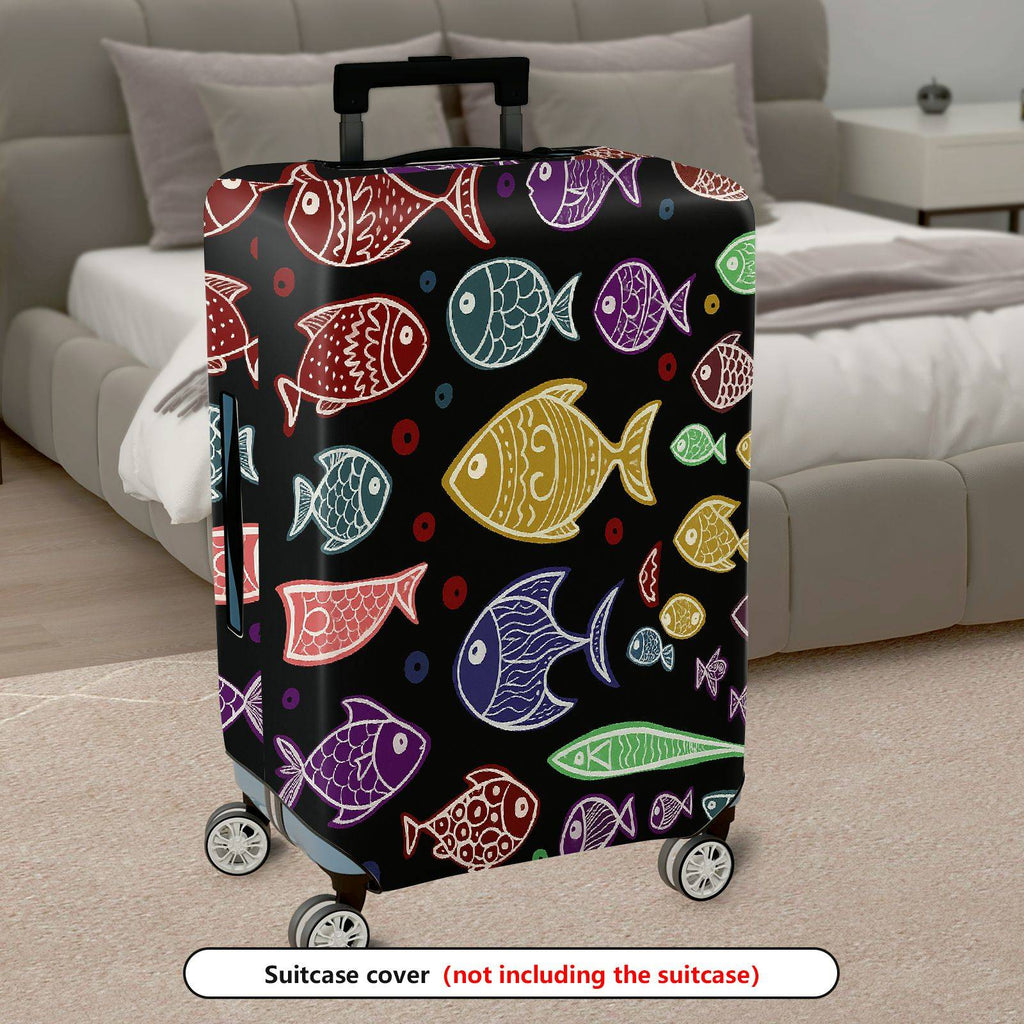 1-Piece Colorful Fish Pattern Ocean  Artistic Vibrant  Suitcase Luggage Cover, Stretch Protective Sleeve