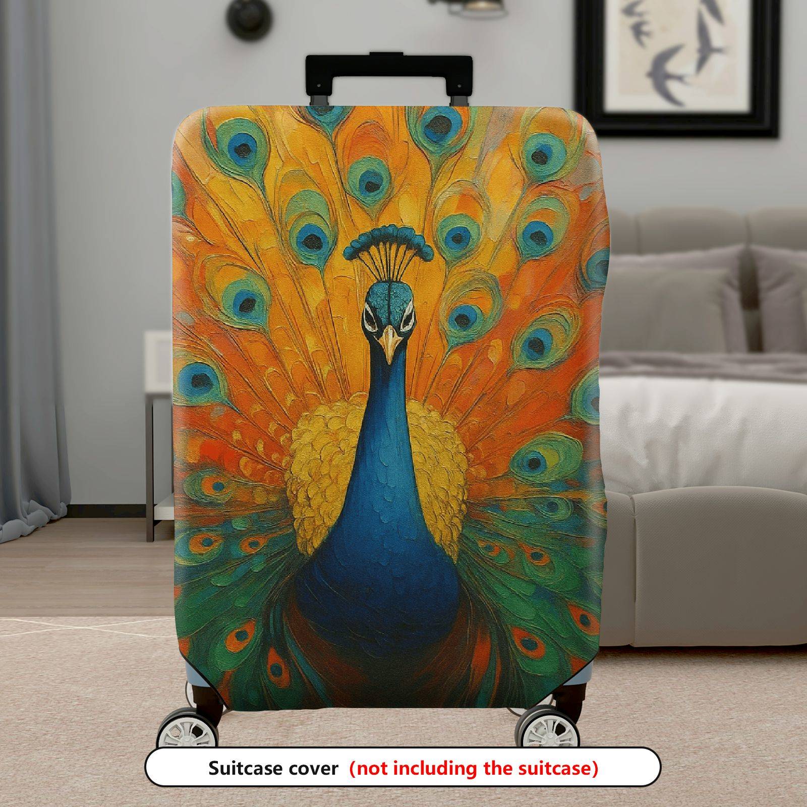 1-Piece Peacock Feather Pattern Vibrant Colorful Artistic Stylish  Suitcase Luggage Cover, Stretch Protective Sleeve