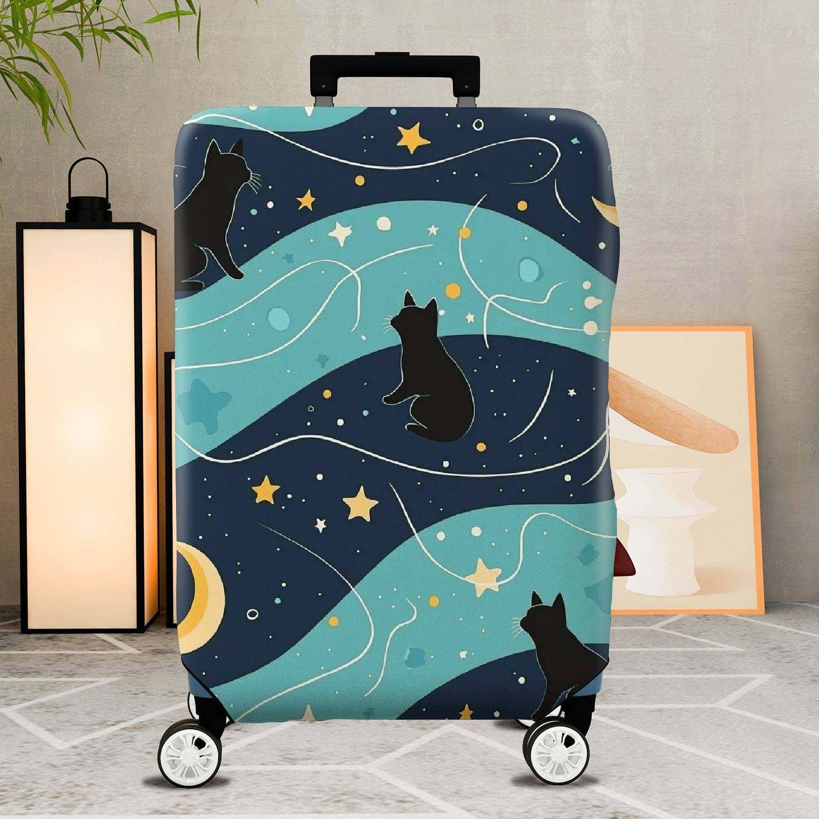 1-Piece Cat Starry Night Moon Galaxy Cosmic  Suitcase Luggage Cover, Stretch Protective Sleeve