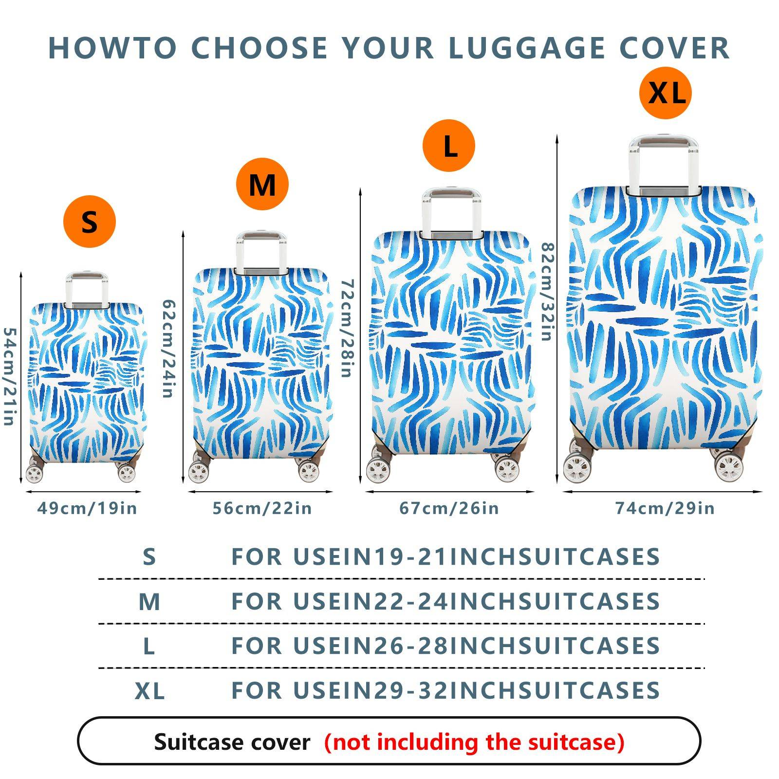1-Piece Abstract Blue Watercolor Brushstroke Pattern  Suitcase Luggage Cover, Stretch Protective Sleeve