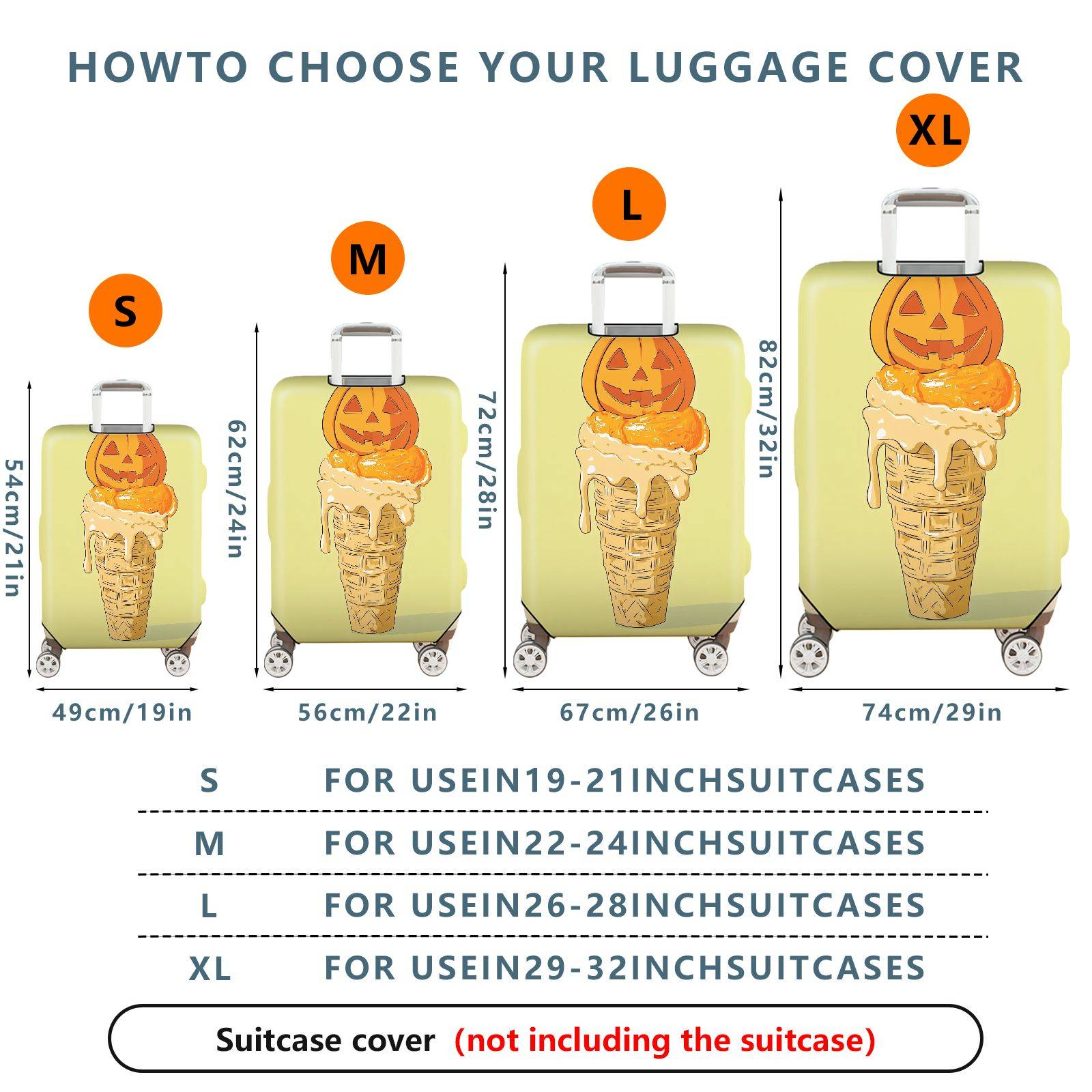 1-Piece Pumpkin Ice Cream Cone Halloween Holiday Decorative Travel  Suitcase Luggage Cover, Stretch Protective Sleeve